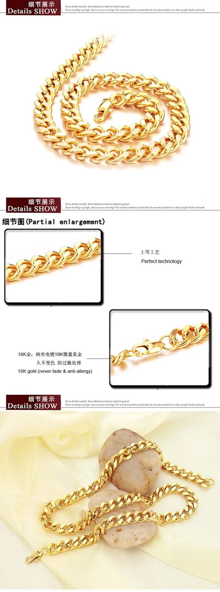 Smycken 18k guldpläterad halsband manuell vridform länk kedja stål gåva för cool män gratis frakt 440