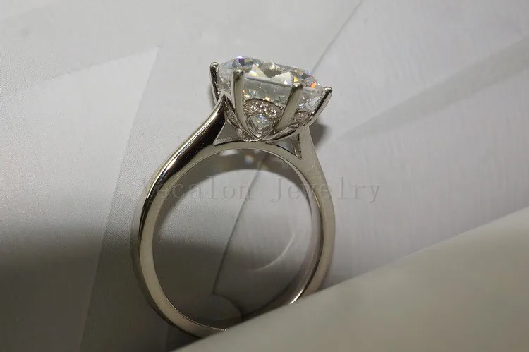 Vecalon 2016 Marca Feminino Anel Solitaire 4ct Simulado diamante Cz 925 Prata Esterlina Noivado aliança de casamento anel para mulheres