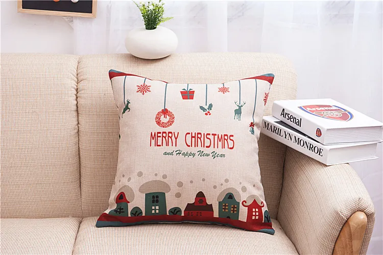 Chtistmas Theme Pillow Case Santa Claus Reindeer Pattern Cushion Cover Home Decorative Throw Pillow Case Christmas Gift
