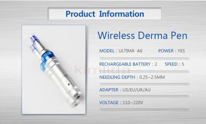 Nyaste derma penna hög kvalitet ultima a6 auto elektrisk mikro nål penna 2 batterier laddningsbara meso dermapen