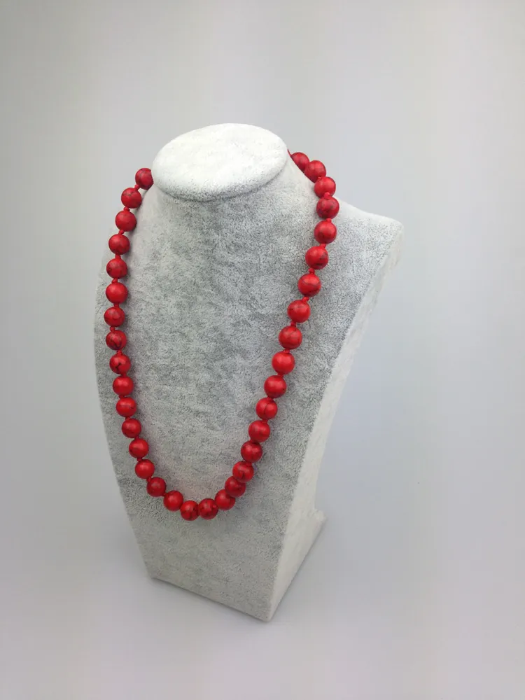 ST0006 19 인치 긴 매듭 10mm 터키석 자연 붉은 돌 목걸이 패션 여성 매듭 목걸이 수제 보석