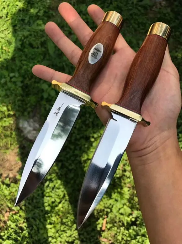 High Quality Surival Straight Knife 440A Mirror Polish Blade Wood Handle Outdoor Camping Hunting Fixed Blades Knives Leather Sheath