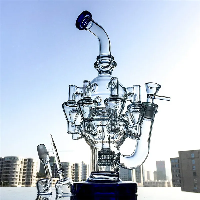 Octopus Arms per bong with quartz banger quartz carb cap water pipe recycler oil rigs with 14mm female joint glass bong OA012