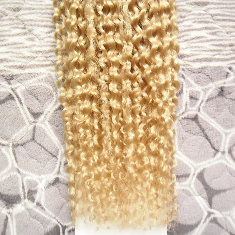# 613 표백제 금발 브라질 버진 머리카락 곱슬 곱슬 피부 위사의 머리카락 확장 100g 테이프 인간의 머리카락 확장 