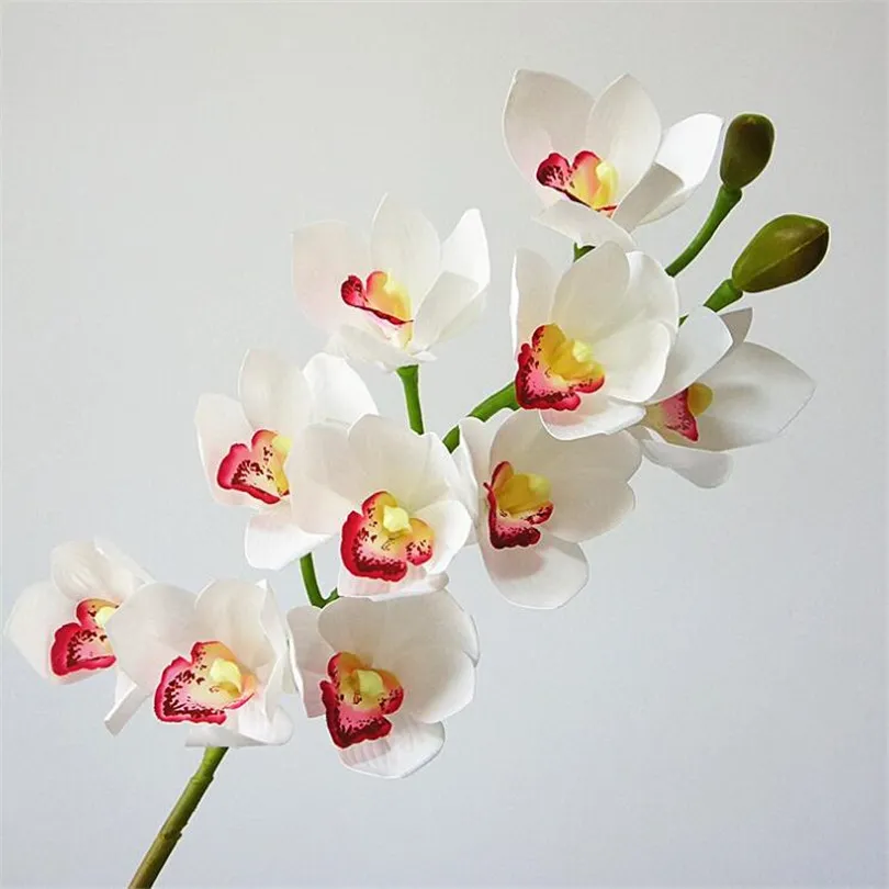 one Piece PU Orchids 3D Printing Effect Cymbidium Artificial Real Touch Orchid for Wedding Centerpieces Home Decorative Flowers