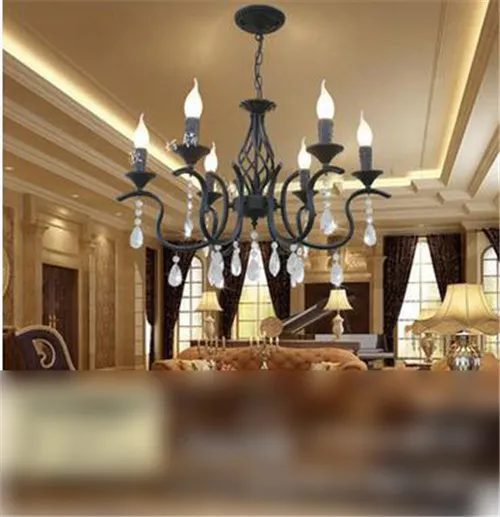 Lre042-mediterrane stijl glazen ijzer kroonluchter lamp voor home hotel restaurant decoratie vintage Amerikaanse land kaars hanglampen