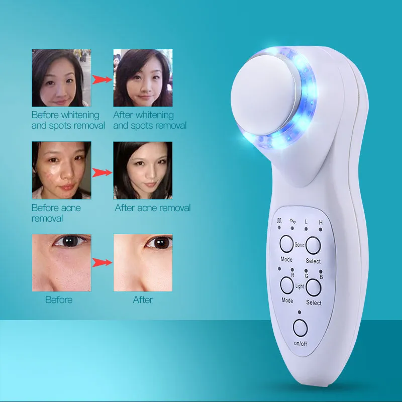 Ultra-som Ultrassônico 7 Cores LED Photon Anti-envelhecimento Rugas Cuidados Com A Pele Terapia Massageador Facial Dispositivo Portátil Home Use Instruments