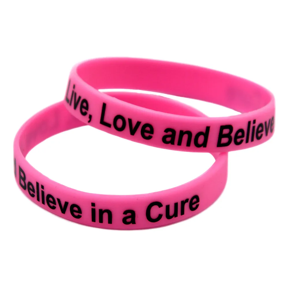 100st live kärlek och tro på ett botemedel silikon armband tryckt motivational logo vuxen storlek rosa