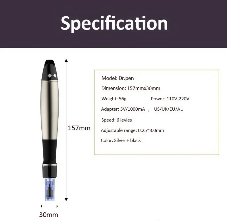 6 Speed Derma Pen Electic Auto Micro Naald Therapy DRPen Vibrerend Dermapen Dermastamp 12 Naalden Pen4615857