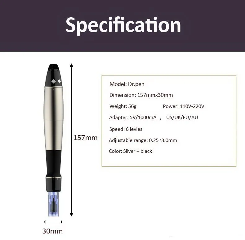 Professional Derma Roller Pen Micro Needle Meso Pen Drpen Microneedle مع إبر مختلفة من خرطوشة الجلد Derma Pen مع Factor3256546