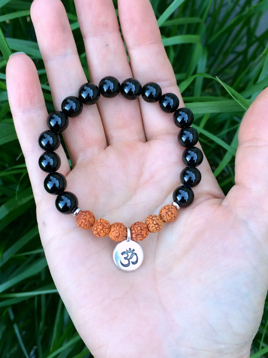 SN1081 Grade Black Agate Rudraksha Bracelet High Quality Black Onyx Bracelet Rustic Yoga Mala Beads Jewelry Wholesale