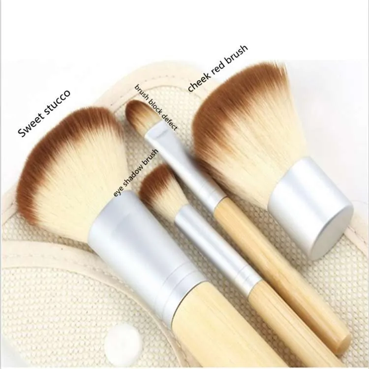 1 ensemble/4 pièces fond de teint professionnel maquillage pinceaux en bambou Kabuki pinceau de maquillage ensemble cosmétique Kit outils ombre à paupières Blush pinceau qp