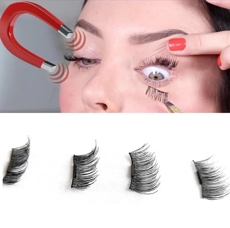 Wiederverwendbare magnetische Wimpern 3D-Falschmagnet-Wimpernverlängerung 3D-Fälschungswimpern magnetische Wimpern 4 Stück = 1 Paar mit Einzelhandelsverpackung