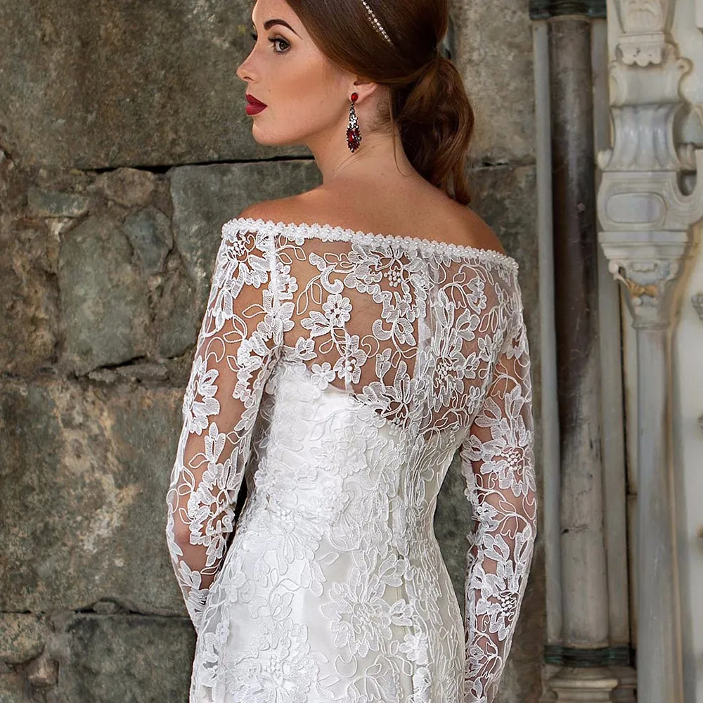 2016 Two Pieces Wedding Dresses With Lace Overcoat Long Sleeve Beading ...
