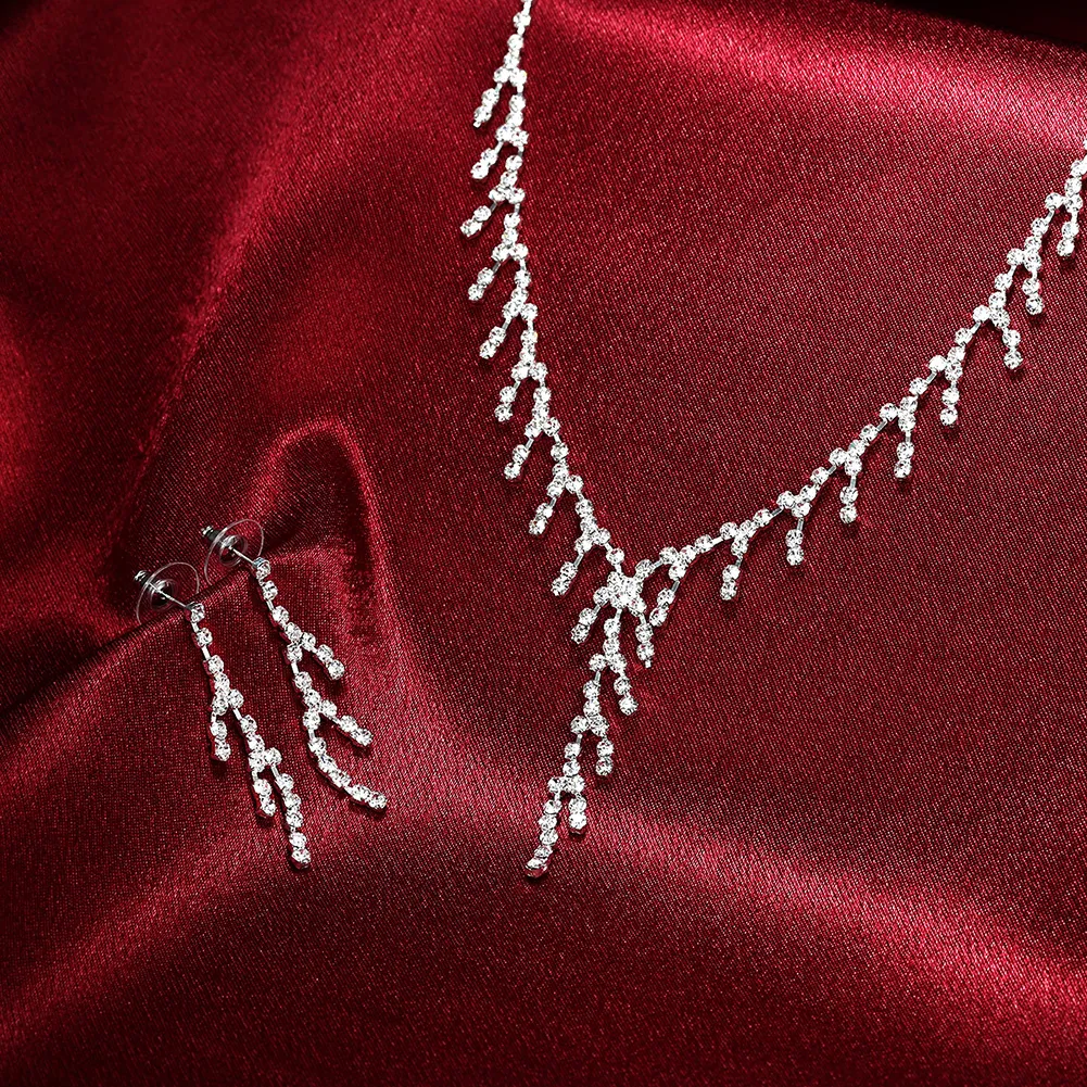 Elegant Lady Tree Shape Necklace Sets Bride Wedding Jewelry Sets Silver