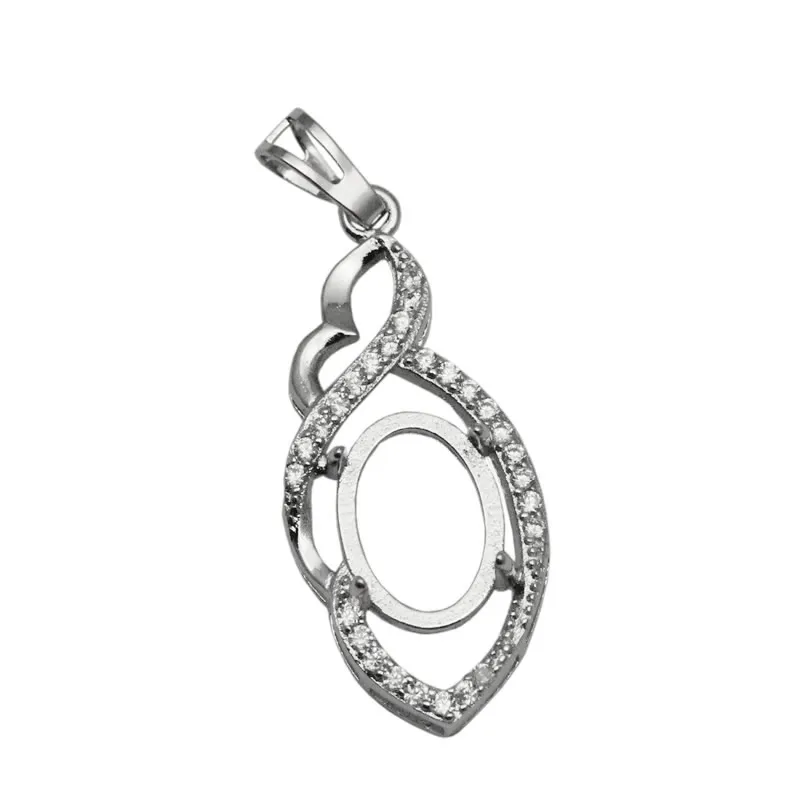 Pendente ovale a 4 griffe in argento Sterling Beadsnice Impostazioni 9x13 mm Zircone pavimentato semi montatura pendente per collana Base ID 34067