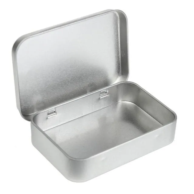 Partihandel Survival Kit Tenn Higen Lid Liten Tom Silver Flip Metal Storage Box Case Organizer för pengarna mynt godis nycklar H210571