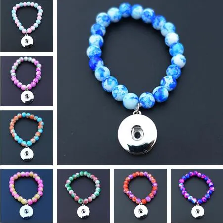 New fashion Kids Girls 15cm Length Glass Beads Noosa Chunks Metal Ginger 18mm Snap Buttons Bracelet Jewelry Mix Colors Wholesale