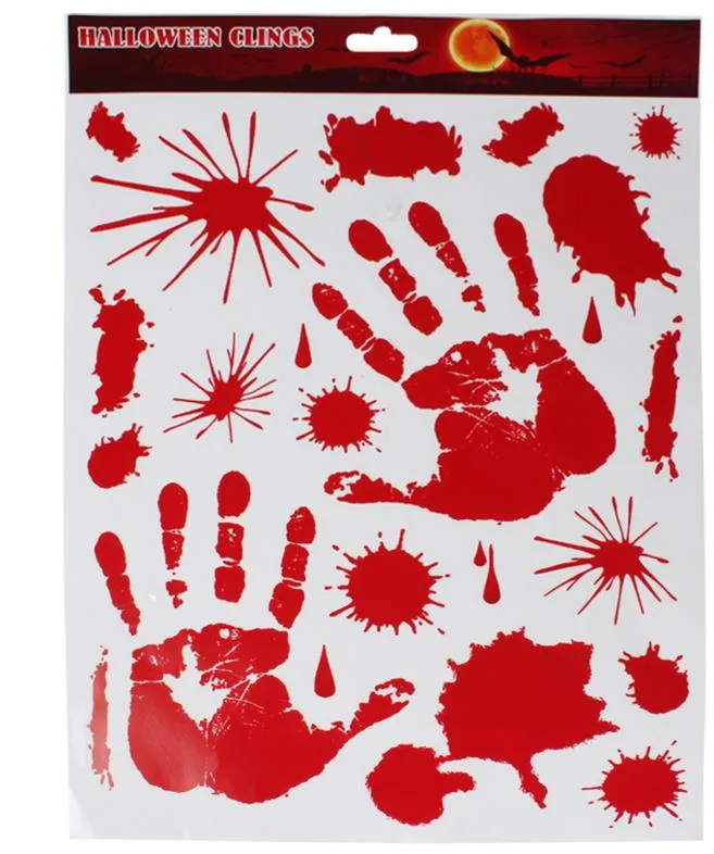 Halloween Window Wall Car Blood Stickers Decoration Scary Bloody Foot Handprints Party Dripping Blood Decal festive supplies