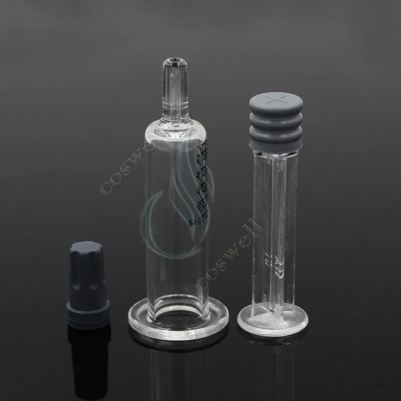 1ML Luer Lock Pyrex-spruta Glasspetshuvudinjektor för tjocka Co2-oljepatroner Tank Clear Color BUD touch e cigg cigaretter atomizers DHL
