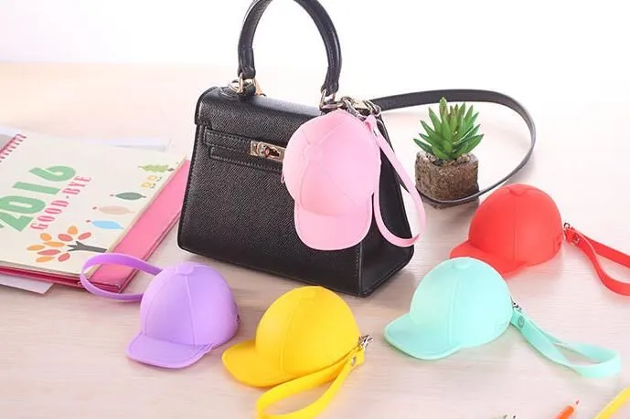 New Cute Coin Purses cartoon candy color Wallets baseball cap coin bag mini hat key silicone female change hand bag free 