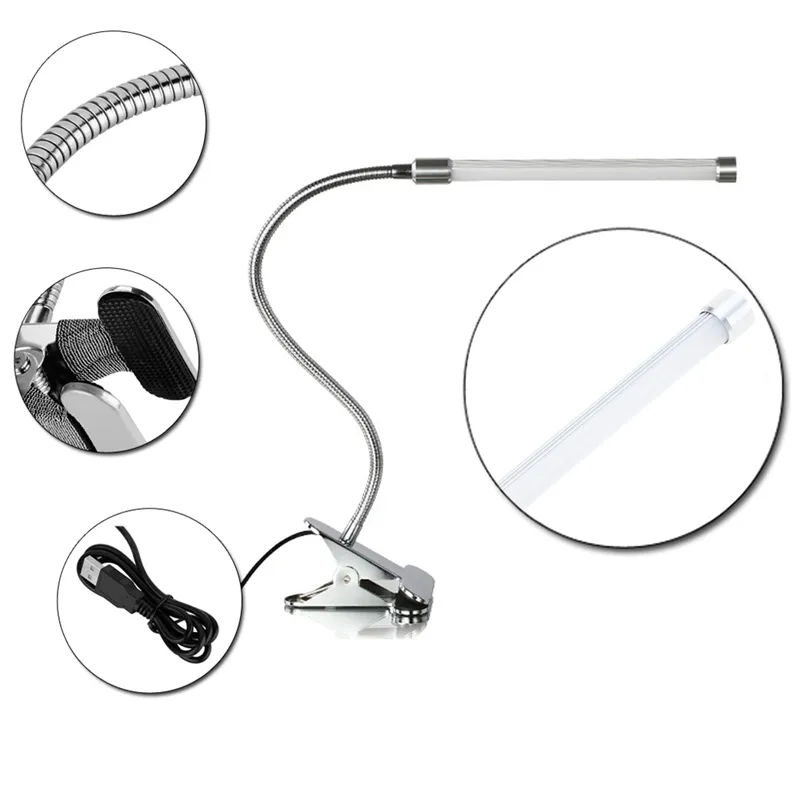 LED-Lese-Augenschutz-Schreibtischlampe mit Clip, zweistufiger Helligkeitsschalter, Dimmer, Tischleuchten, Silber, 1 Stück
