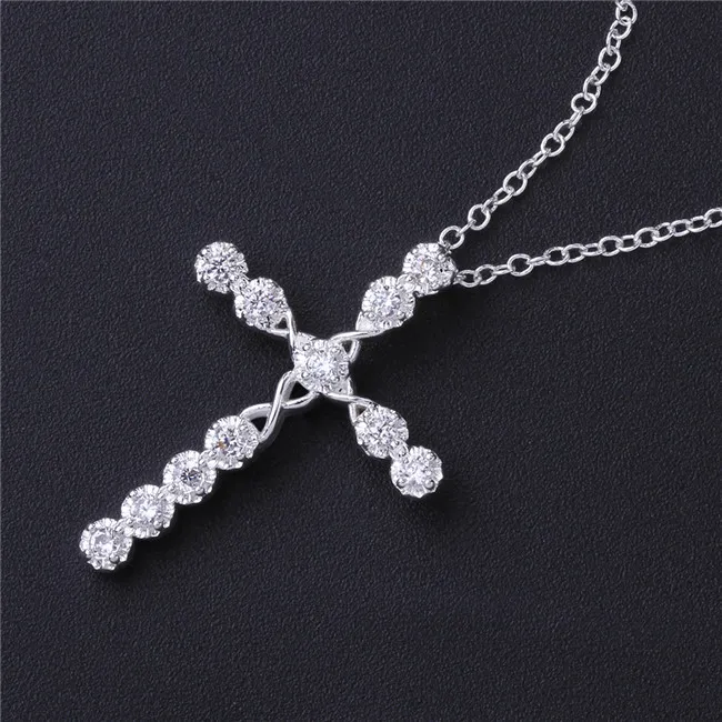 cross shape pendant necklace white gemstone sterling silver plated necklace STSN668,fashion 925 silver necklace factory direct