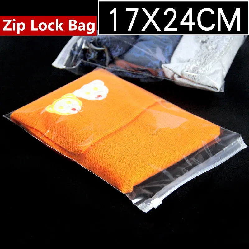 17x24cm Klar plastplagg Zip Lås Återanvändbar Klänning Förpackning Väskor Transparent dragkedja Klädförvaring Självtätning Hermetisk Förpackningspåse