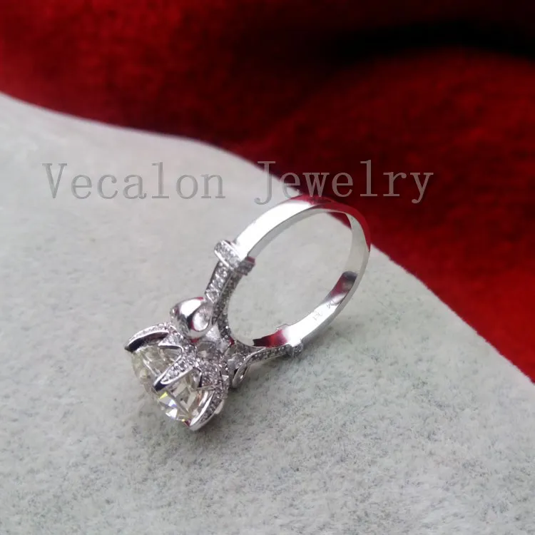 Vecalon mode Crown vigselring för kvinnor Rundskuren 3ct simulerad diamant Cz 925 Sterling Silver Kvinnlig förlovningsbandsring