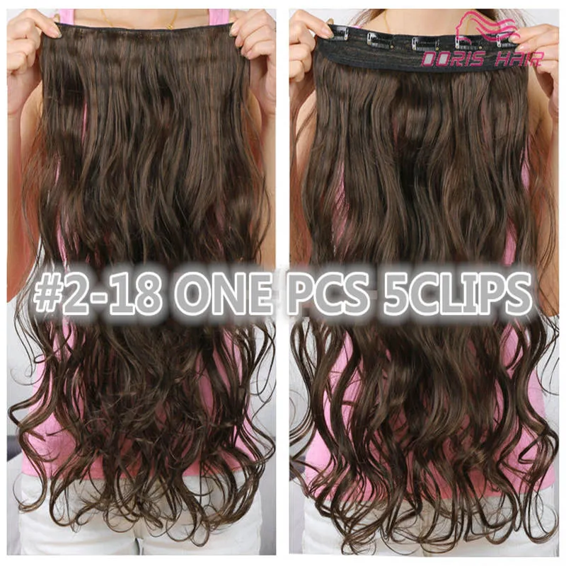 Bästa kvalitetsklipp i hårförlängning 5Clips One Pieces 130g Full Head Body Wave Brown Blond In Stock Synthetic Hair Snabb frakt