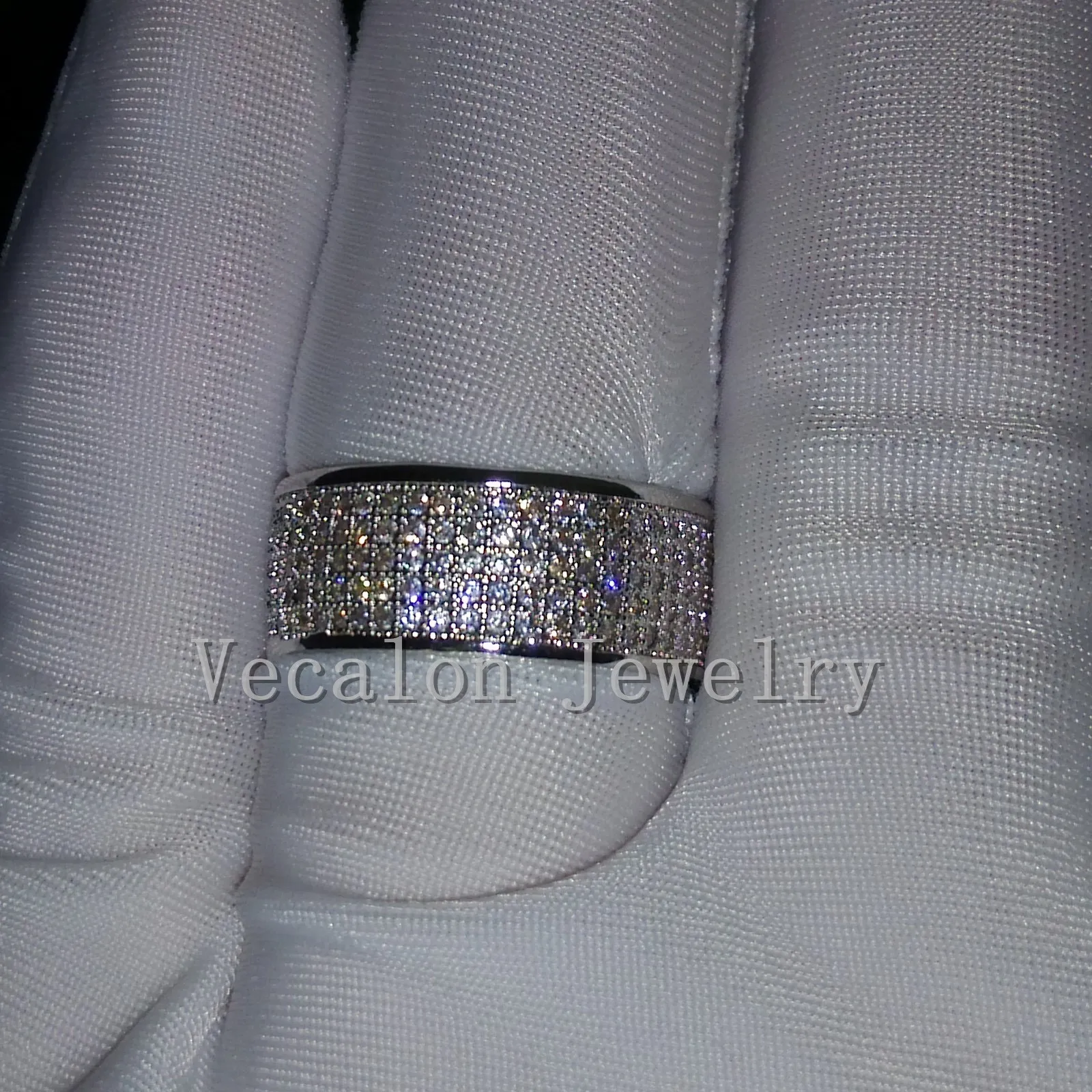 Vecalon volle 250 stücke simulierte diamant cz hochzeitsband ring für frauen 10kt weiß gold gefüllt weibliche verlobungsband sz 5-11