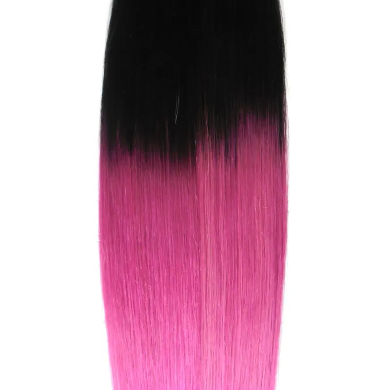 Brasilianska rakt hårband i mänskliga hårförlängningar 1b / lila Ombre hårförlängningar 100g osynliga tillägg 40st