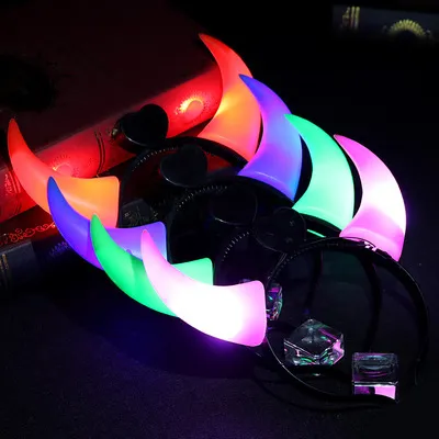 Led light up piscando chifres do diabo bandana brilhante chifres do diabo led traje bandana halloween night light1312858