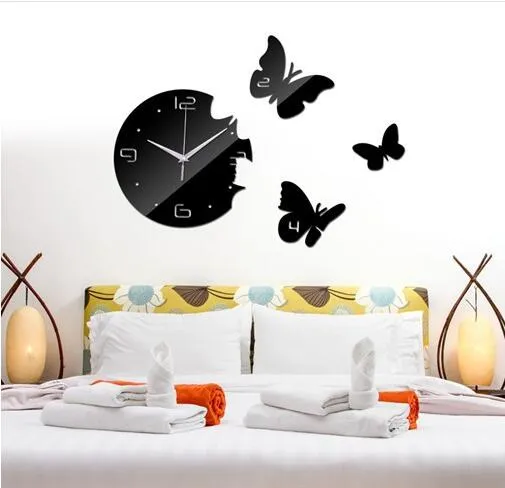 Creative living room butterfly wall clock acrylic clock wall stickers bedroom mirror wall clock acrylic clocks5268595