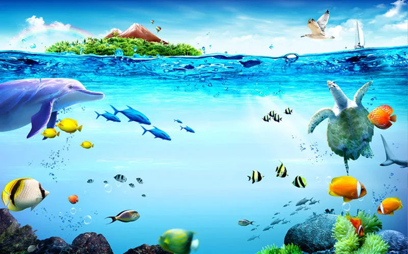 Papier peint mural 3D monde sous-marin Po, papier peint mignon dauphin poisson, décoration intérieure moderne, chambre d'enfant, auto-adhésif wa4550698