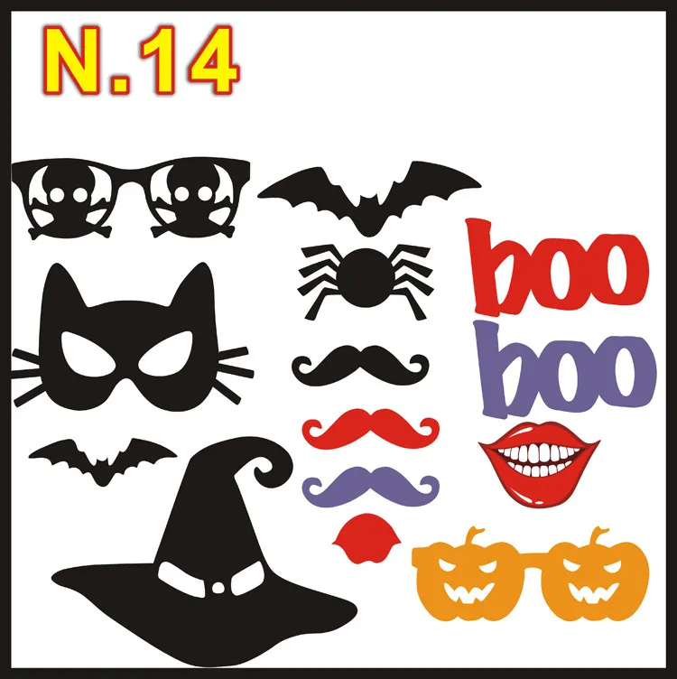 1 zestaw 14 sztuk Halloween Party Photo Rekwizyty Wąsy Kapelusz Małe oczy Papierowy Broda Wedding Party Supplies Bachelorette Party Photo Booth Nowy