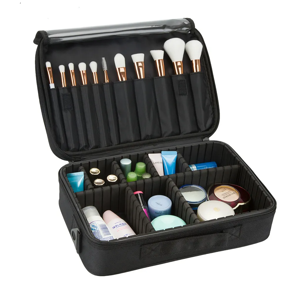 Professioneller Make-up-Pinsel-Koffer, 3-lagig, Kosmetik-Beauty-Künstler-Organizer, Make-up-Koffer, großer Platz mit Schultergurt