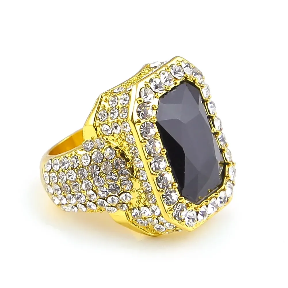 Men Gold Plated Ruby Hip Hop Ring Iced Out Micro Pave Punk Rap Jewelry Size Available
