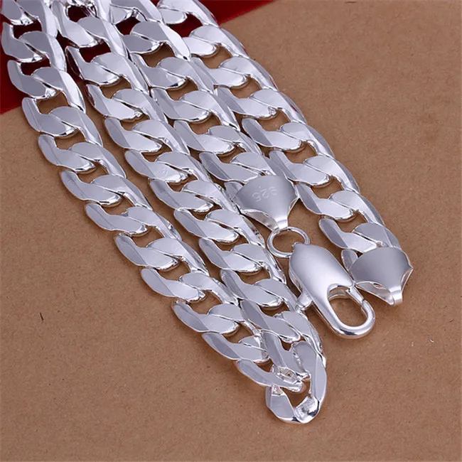 Heavy 66g 12MM flat sideways necklace Men sterling silver necklace STSN202,wholesale fashion 925 silver Chains necklace factory direct sale