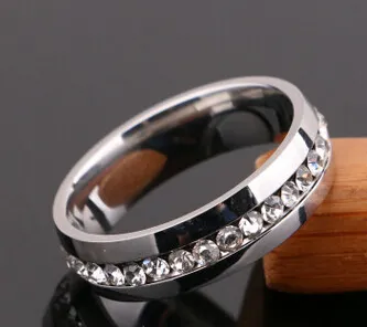女性男性のためのステンレス鋼クリスタルの結婚指輪ホット販売ヨーロッパスタイルのoppバッグパッケージDHL送料無料
