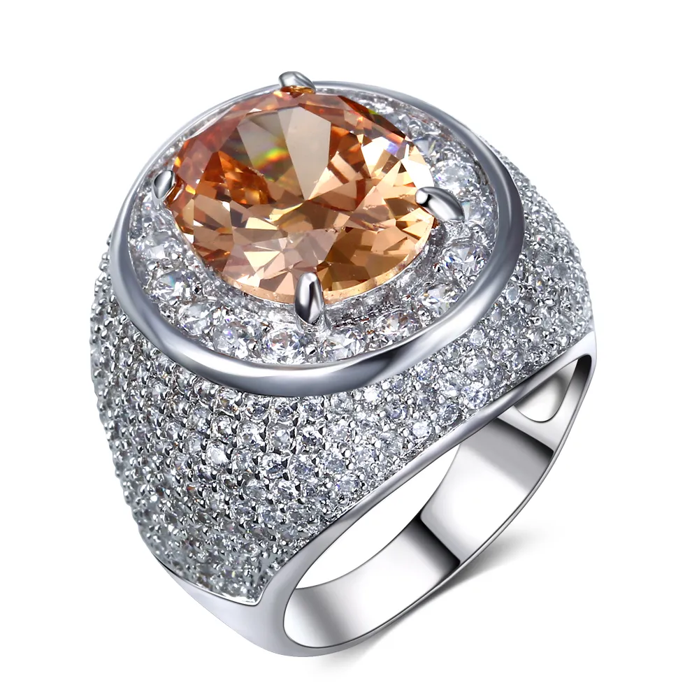 Beautiful Ring With Big Champagne/Clear And Siam Red Zirconia Crystal Colorful CZ Jewelry Luxury full finger Ring Femal