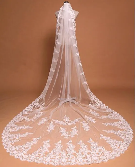 الزفاف الحجاب بثلاثة أمتار طويلة الحجاب الدانتيل بلورات الكاتدرائية طول