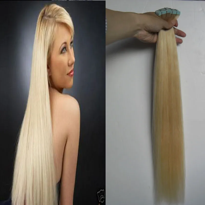 Платиновая блондинка Лента наращивание волос 100 г 40 шт. / лот блондинка бразильский девственные волосы Реми кожи утка ленты клей наращивание волос Продукты