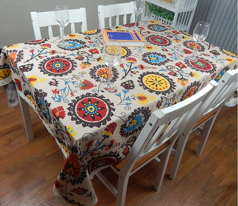 European Cotton & Linen Mediterranean Style Square Tablecloths Sunflower covers Print Table Cloth For wedding table cloth