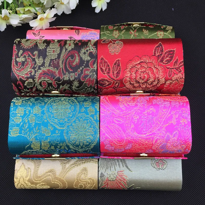 Portable Small Travel Jewelry Storage Case Mirror Earring Ring Gift Box Chinese Silk brocade Floral Empty Lipstick Tubes Packaging Boxes