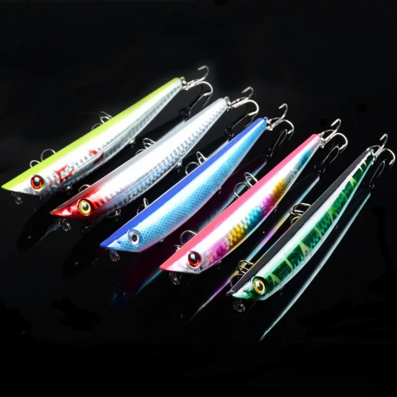 5 Colour Plastic Popper Fishing Lure Bass Crank Bait Top water Rattles 3D Eyes Fishing lures Crankbait Tackle