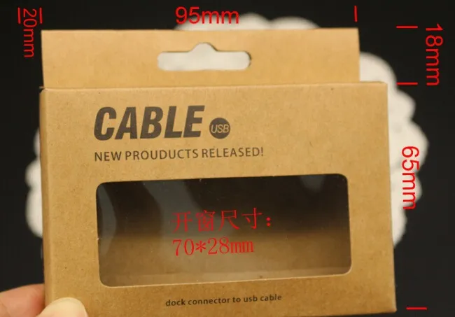 Ładowarka USB Kabel Kraft Papier Brązowy Retro Papier Detaliczny Pakunek Opakowania Pudełka do iPhone 6 Plus 5s Samsung S7 Edge S6 Note 3