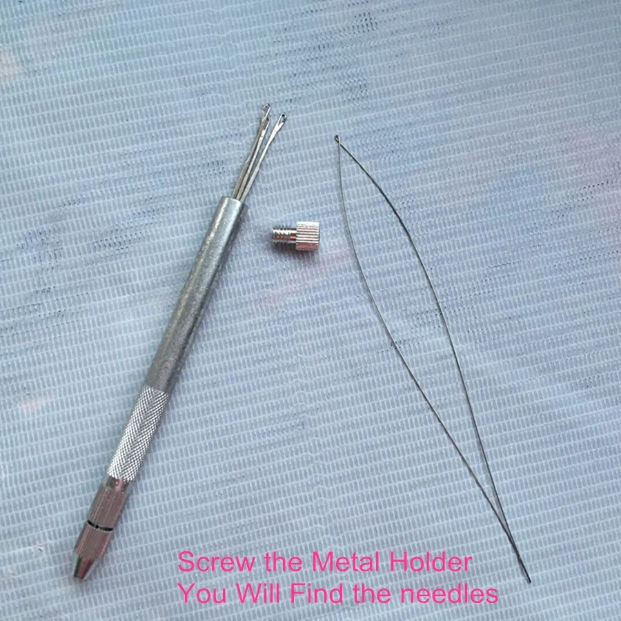 1 conjunto ferramentas de extensão de cabelo agulhas de tricô Novo 3x Hooking Ventilating Alum Puxando Agulha + Kit de Suporte para Micro Anel Tool