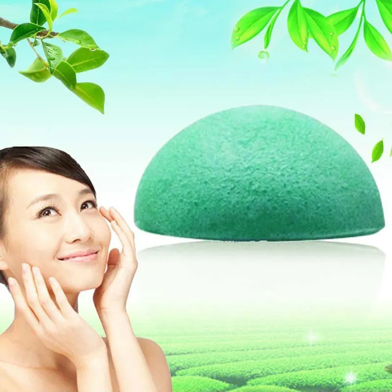 2016 Hot Selling Natural Konjac Konnyaku Facial Puff Face Wash Rengöringssvamp Grön Makeup Skönhetsverktyg Gratis frakt