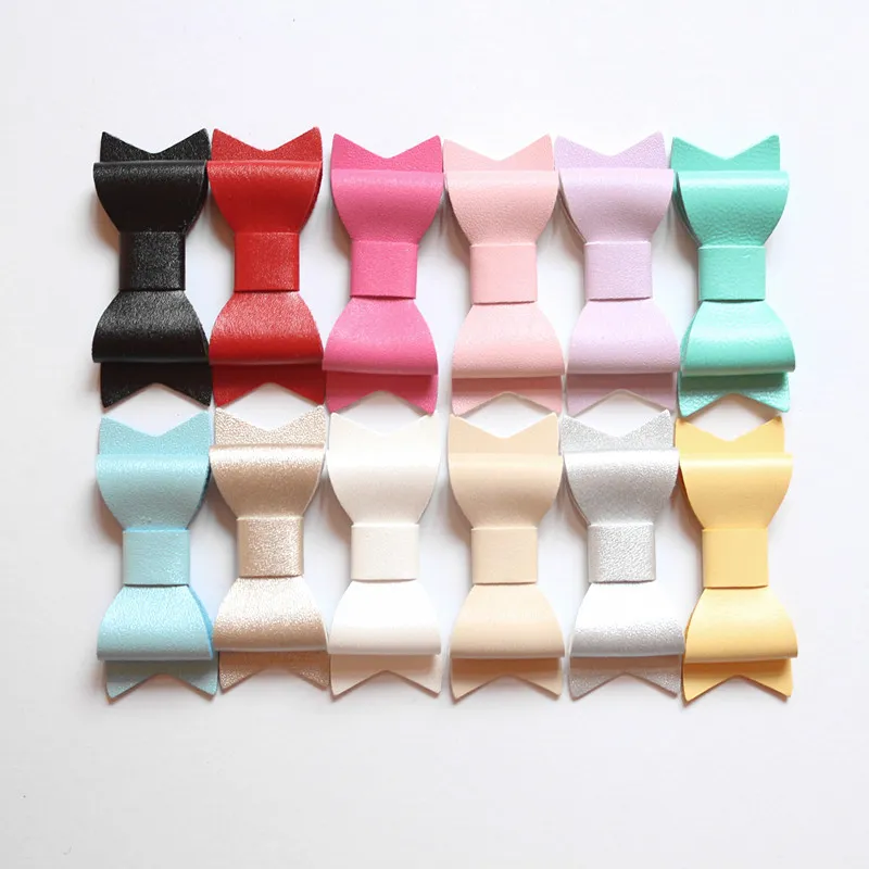 Without clips Hotsale PU Leather Bows Mini size Hair Clip Small Bowknot Faux Shinning Hairpins Wholesale Girls Newborn Baby Clips